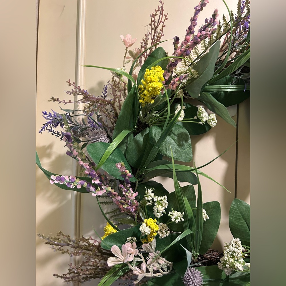 Mixed Floral Thistle & Lavender Wreath 22’’ Wildflower Wreath Spring Summer - Picture 3 of 5